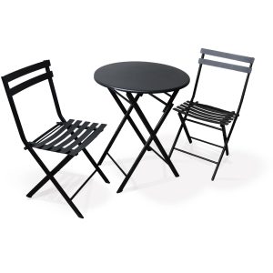 Nurture & Bloom Outdoor Table and Chairs Folding Bistro Set Patio Table Garden Chair Set 2 for Balcony Summer BBQ Conservatory, 3 Piece Garden Furniture Set (Black)