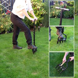 Nurture & Bloom Lawn Aerator Tool, Aerator Lawn Coring Tool With Clean Tool, Manual Plug Aeration Tools With 4 Hollow Slots For Compacted Soil & Lawn Garden Care