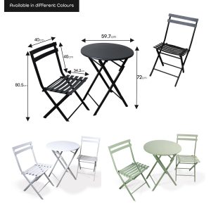 Nurture & Bloom Outdoor Table and Chairs Folding Bistro Set Patio Table Garden Chair Set 2 for Balcony Summer BBQ Conservatory, 3 Piece Garden Furniture Set (White)