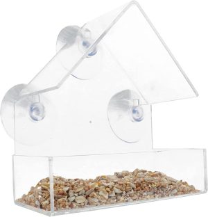 Nurture & Bloom Clear Window Bird Feeder with Strong Suction Cups Plastic Wild Bird Feeder House Bird Seed Feeders for Garden Outdoor Backyard Wildlife Little Birds