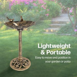 Nurture & Bloom Bird Bath for Garden Freestanding Birdbaths Wild Birds Baths Feeder Bowl Pedestal Birdbath for Outdoors Patio Yard & Lawn Décor (Bronze Bird Bath With 2 Birds)
