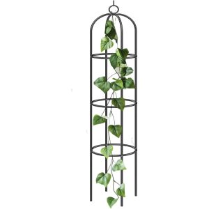 Nurture & Bloom Metal Garden Obelisk Climbing Plant 1.9m Flowers Steel Frame Wgo Trellis Vines Floral Decor Black Yard Round Weather-Proof Metal