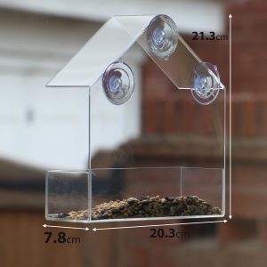 Nurture & Bloom Clear Window Bird Feeder with Strong Suction Cups Plastic Wild Bird Feeder House Bird Seed Feeders for Garden Outdoor Backyard Wildlife Little Birds (8")