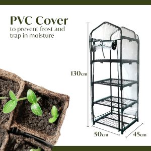 Nurture & Bloom Greenhouse Replacement Cover Heavy-Duty Covers for Garden Growhouse (Clear, 4 Tier - 50L x 45W x 130H CM)