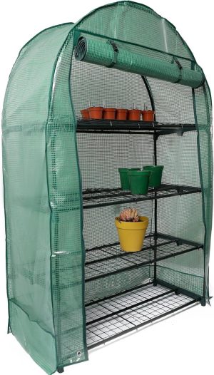 Nurture & Bloom 4 Tier Wide Greenhouse With Frame And Cover Bigger Than Small Greenhouse For The Garden, Roll Up Zip Panel Door For Outdoors, Patio And Backyard