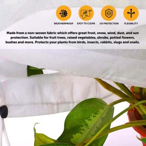 Nurture & Bloom Garden Fleece Plant Frost Protection: 80GSM 60 x 80cm Horticultural Fleece with Drawstring Winter Plant Cover For Olive Tree Potted Palms Shrub Easy to Use Wind Protection
