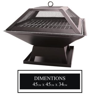 Nurture & Bloom Square Outdoor Fire Pits, Fire Pits for Garden with BBQ, Garden Heater Outdoor BBQ Camping, Portable Fire Pit with Poker, Grate, Grill and Cover