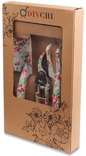 Nurture & Bloom 4 Piece Garden Tool Set with Multi Color Print - Trowel, Cultivator, Pruning Shear, Gloves Gift Set for Gardening Needs (Mint)