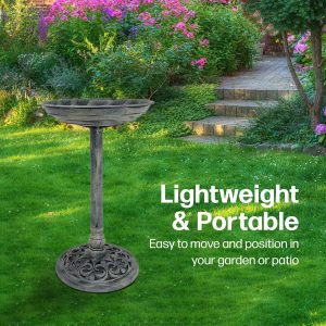 Nurture & Bloom Bird Bath for Garden Freestanding Birdbaths Wild Birds Baths Feeder Bowl Pedestal Birdbath for Outdoors Patio Yard & Lawn Décor (Grey Classic Bird Bath)