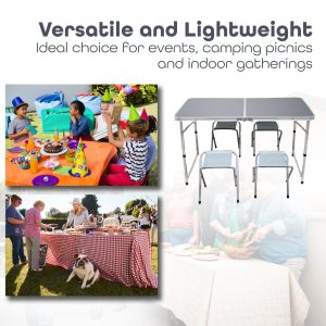 Nurture & Bloom Folding Table With 4 Chairs Multipurpose Heavy Duty Portable Table & Chair Stool Set For Camping BBQ Catering Picnic Indoor Outdoors Garden Parties